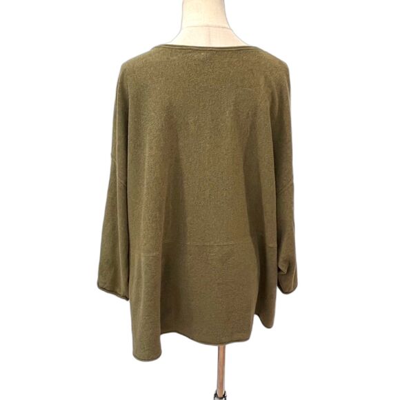 J.Jill Kimono Olive Green Sweater Medium Petite Cotton Cashmere Oversized - Picture 2 of 9